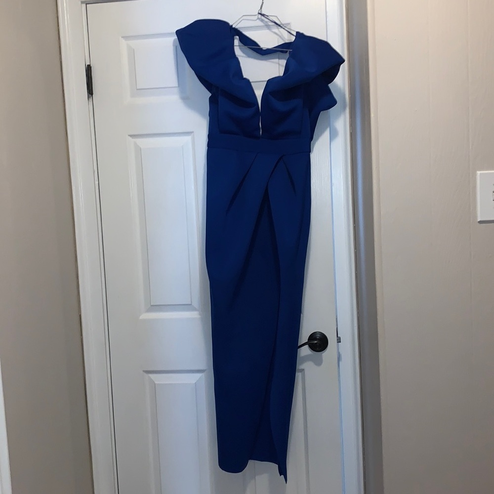 Blue Cocktail/Form Dress with slit and back detail